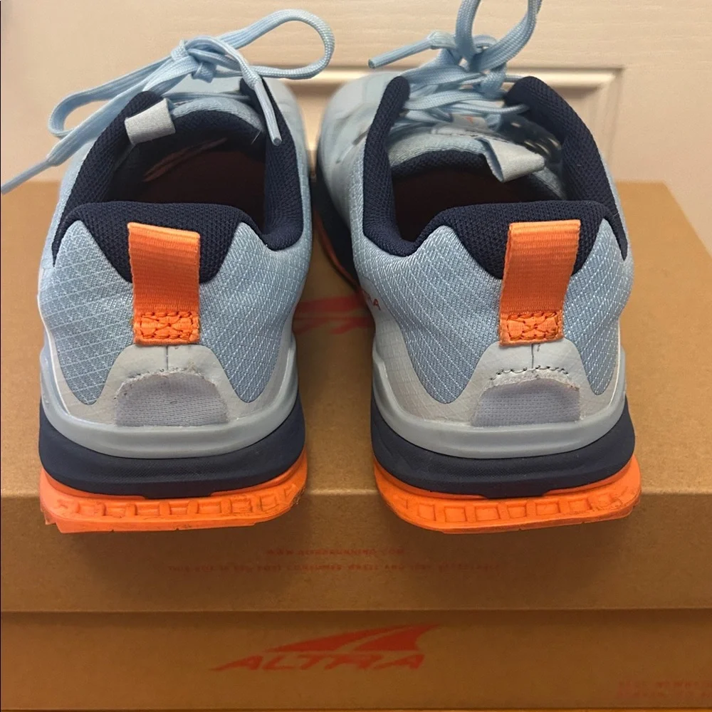 Women’s Altra W Lone Peak 7 Running Sneaker w/box Size 7.5 - Light Blue/Orange - Picture 4 of 9